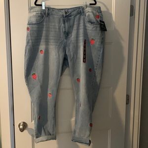 Brand new jeans from Hot Topic. Light denim with strawberries.